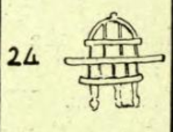 Das Piktogramm der Fassade eines Felsengrabes. Quelle : Arthur Evans : The Palace of Minos at Knossos, Vol. 1, London 1921, S. 652, Fig. 483, Nr. 24, sowie Kommentar Seite 657 - 658 mit Fig. 487 (Felsengrab von Myra). In public domain.