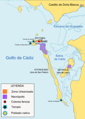 Karte des in der Bucht von Cadiz gelegenen Archipel Gadeiras. Quelle : Rodríguez Gómez, 2010. Lizenz : CC BY SA 3.0